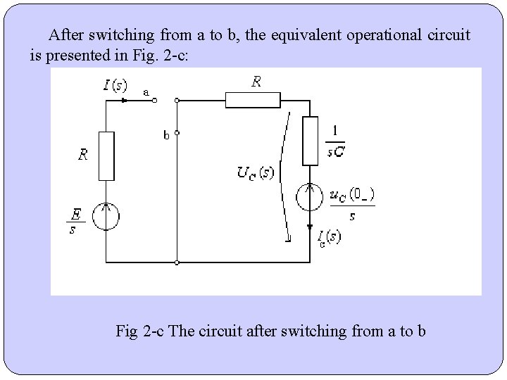 After switching from a to b, the equivalent operational circuit is presented in Fig. After switching from a to b, the equivalent operational circuit is presented in Fig.