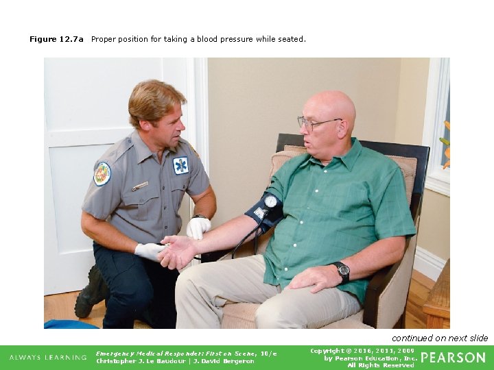 Figure 12. 7 a Proper position for taking a blood pressure while seated. continued