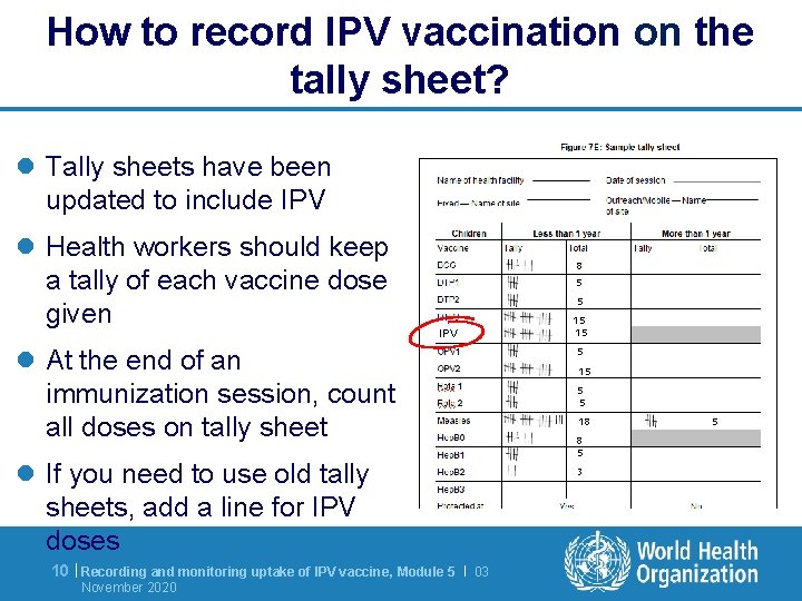 How to record IPV vaccination on the tally sheet? l Tally sheets have been