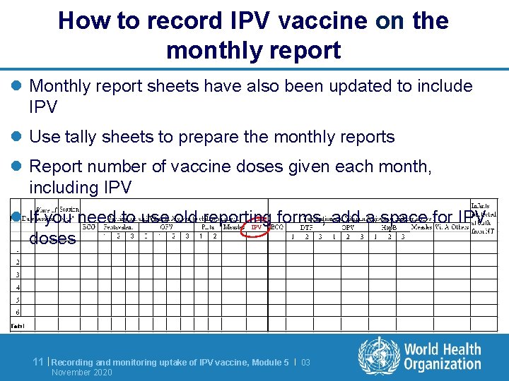 How to record IPV vaccine on the monthly report l Monthly report sheets have