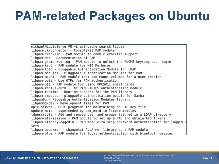 PAM-related Packages on Ubuntu Security Strategies in Linux Platforms and Applications © 2015 Jones