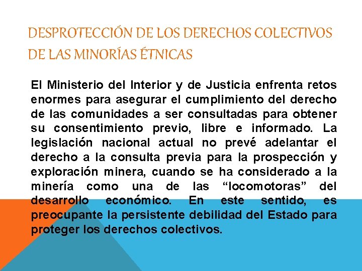 DESPROTECCIÓN DE LOS DERECHOS COLECTIVOS DE LAS MINORÍAS ÉTNICAS El Ministerio del Interior y