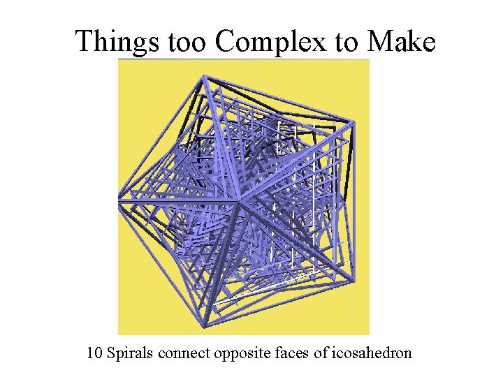 Things too Complex to Make 10 Spirals connect opposite faces of icosahedron 