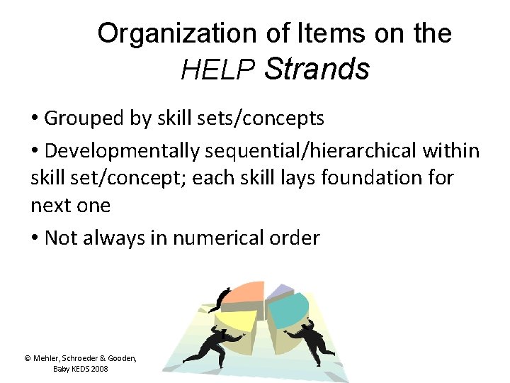 Organization of Items on the HELP Strands • Grouped by skill sets/concepts • Developmentally