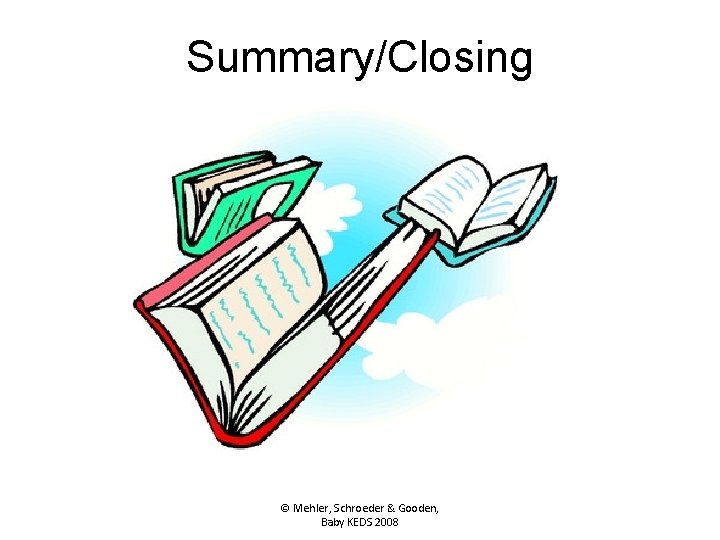 Summary/Closing © Mehler, Schroeder & Gooden, Baby KEDS 2008 