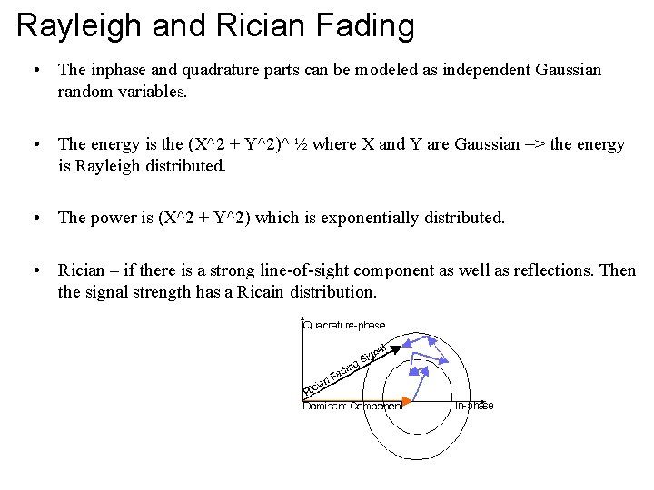 Rayleigh and Rician Fading • The inphase and quadrature parts can be modeled as