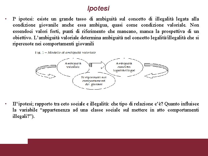 Ipotesi • Ia ipotesi: esiste un grande tasso di ambiguità sul concetto di illegalità