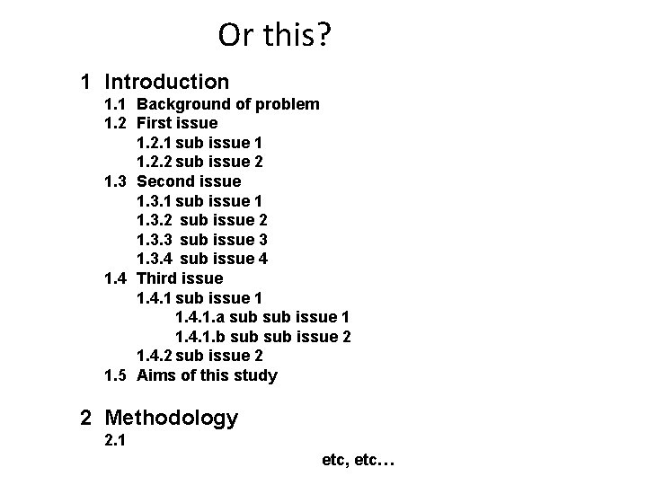 Or this? 1 Introduction 1. 1 Background of problem 1. 2 First issue 1.