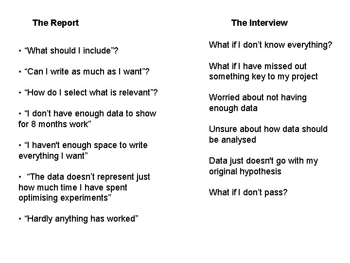 The Report • “What should I include”? • “Can I write as much as
