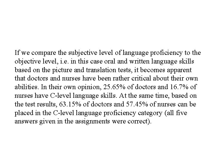 If we compare the subjective level of language proficiency to the objective level, i. If we compare the subjective level of language proficiency to the objective level, i.