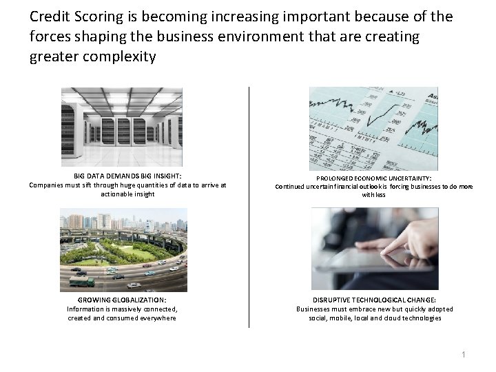Credit Scoring is becoming increasing important because of the forces shaping the business environment