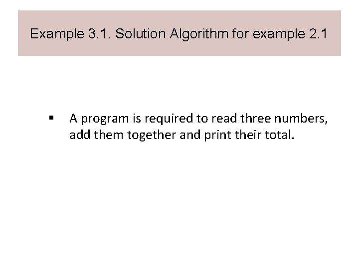 Example 3. 1. Solution Algorithm for example 2. 1 § A program is required