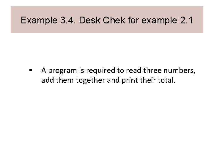 Example 3. 4. Desk Chek for example 2. 1 § A program is required