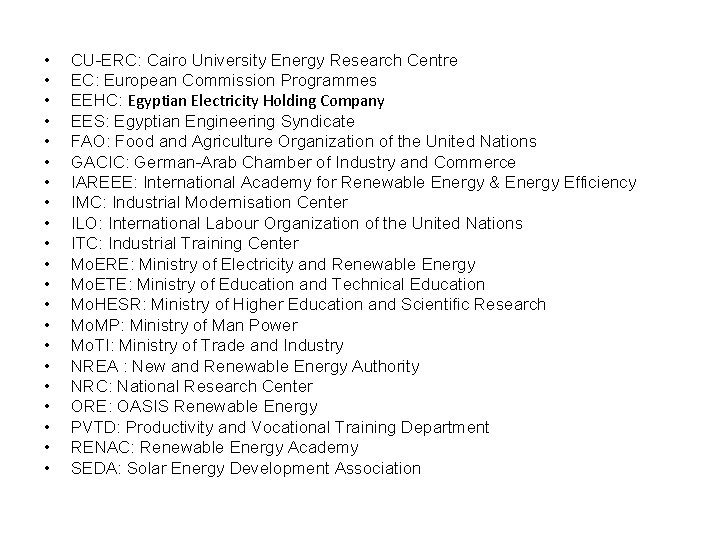  • • • • • • CU-ERC: Cairo University Energy Research Centre EC: