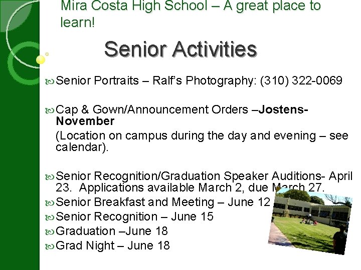 Mira Costa High School – A great place to learn! Senior Activities Senior Portraits