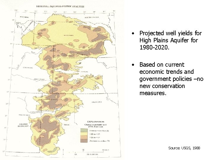  • Projected well yields for High Plains Aquifer for 1980 -2020. • Based