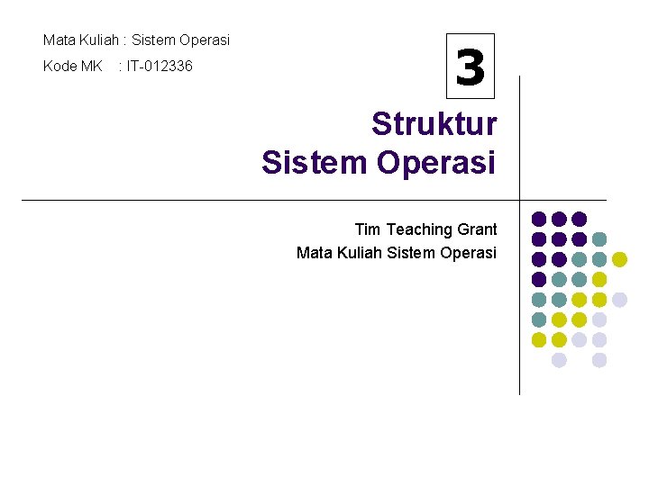 Mata Kuliah : Sistem Operasi Kode MK : IT-012336 3 Struktur Sistem Operasi Tim