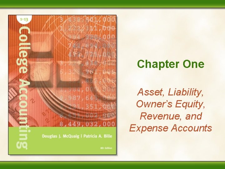 Chapter One Asset, Liability, Owner’s Equity, Revenue, and Expense Accounts 