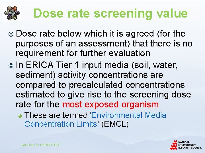 Dose rate screening value ¥ Dose rate below which it is agreed (for the