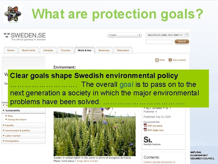 What are protection goals? Clear goals shape Swedish environmental policy ……………. The overall goal