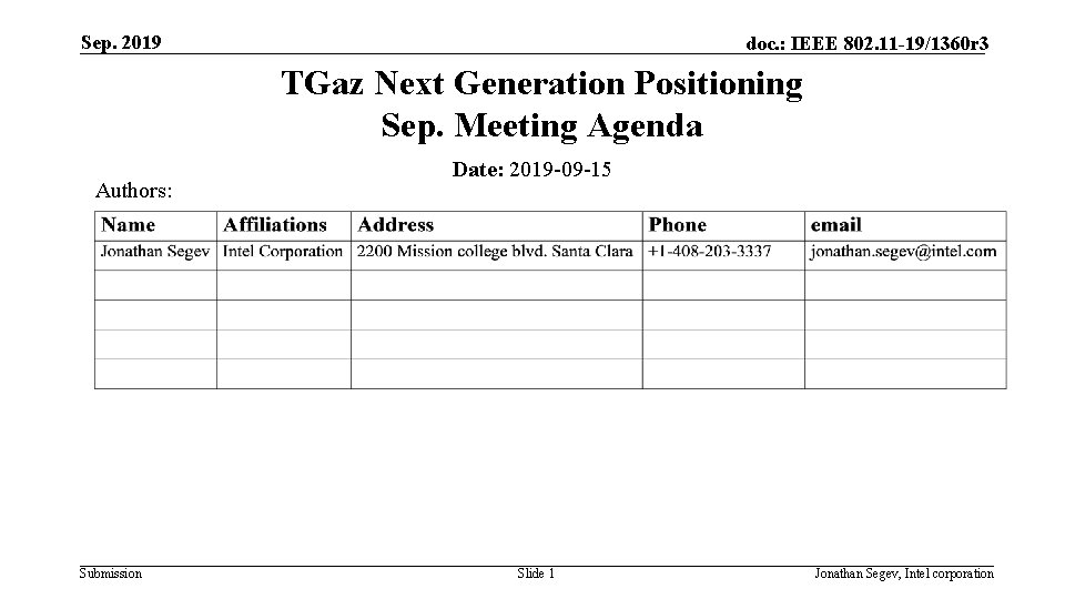 Sep. 2019 doc. : IEEE 802. 11 -19/1360 r 3 TGaz Next Generation Positioning