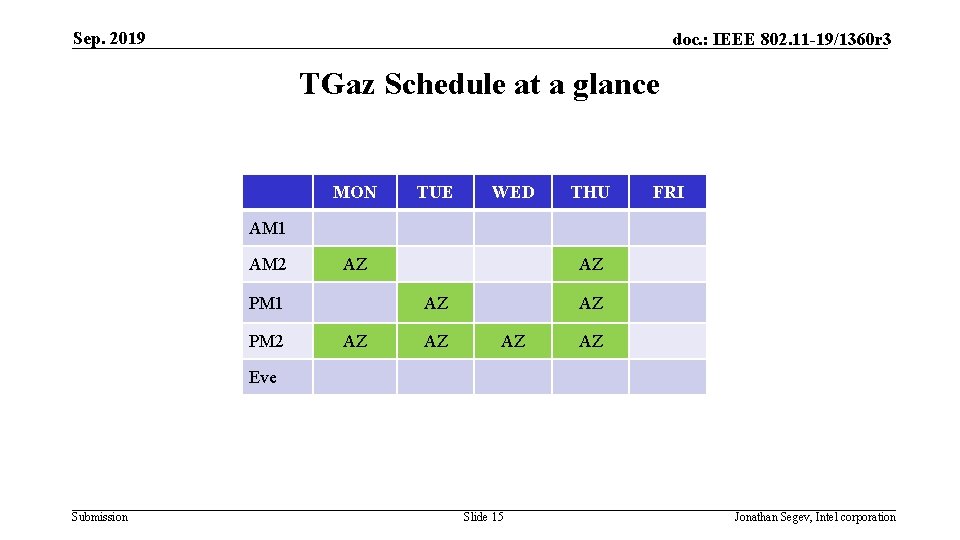 Sep. 2019 doc. : IEEE 802. 11 -19/1360 r 3 TGaz Schedule at a