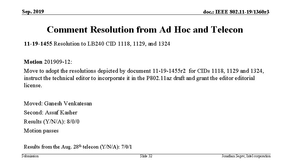 Sep. 2019 doc. : IEEE 802. 11 -19/1360 r 3 Comment Resolution from Ad