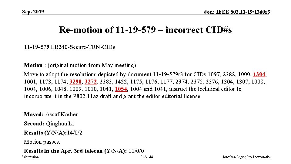 Sep. 2019 doc. : IEEE 802. 11 -19/1360 r 3 Re-motion of 11 -19