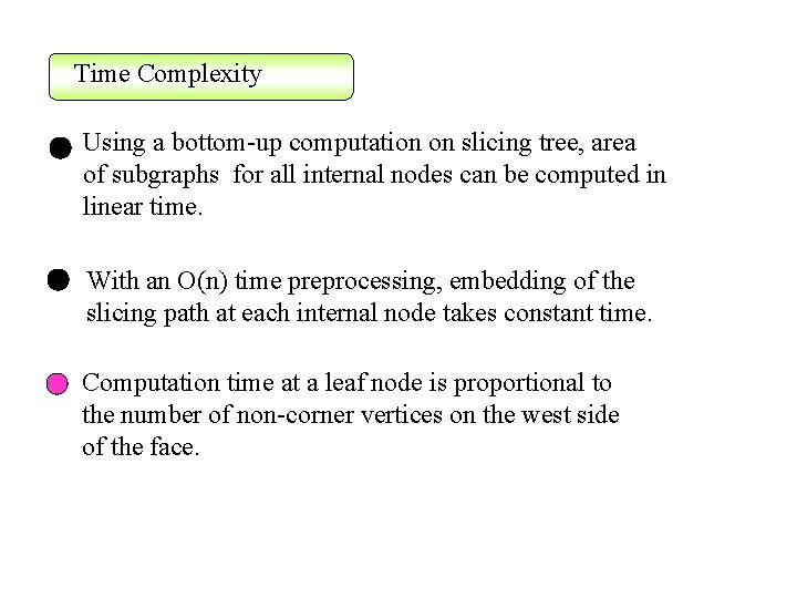 Time Complexity Using a bottom-up computation on slicing tree, area of subgraphs for all