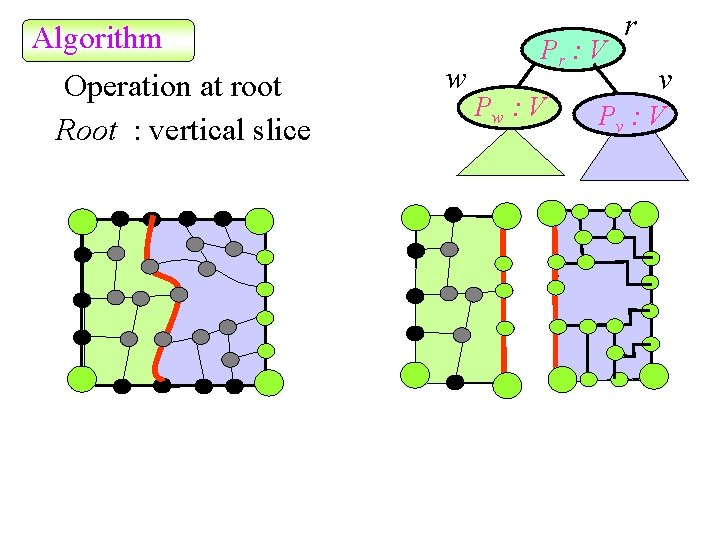 Algorithm Operation at root Root : vertical slice w Pr : V Pw :