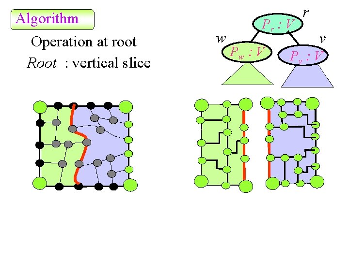 Algorithm Operation at root Root : vertical slice w Pr : V Pw :