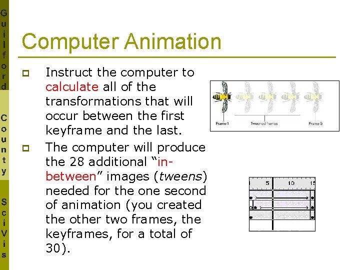 Computer Animation p p Instruct the computer to calculate all of the transformations that