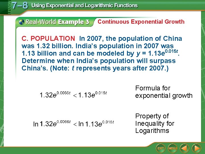 Continuous Exponential Growth C. POPULATION In 2007, the population of China was 1. 32 Continuous Exponential Growth C. POPULATION In 2007, the population of China was 1. 32