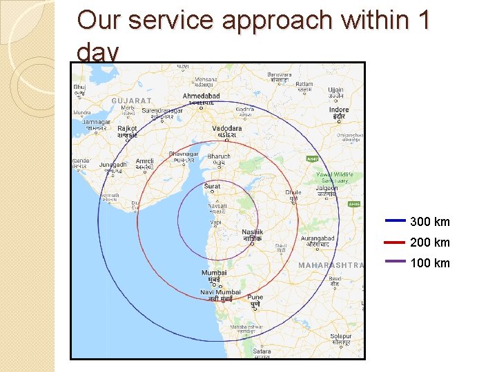 Our service approach within 1 day 300 km 200 km 100 km 