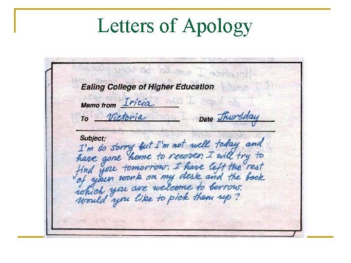 Letters of Apology 