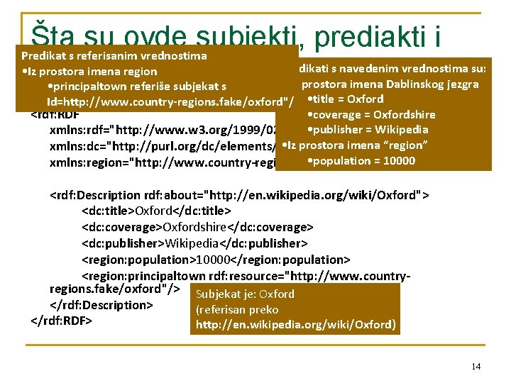 Šta su ovde subjekti, prediakti i Predikat s referisanim vrednostima Predikati s navedenim vrednostima