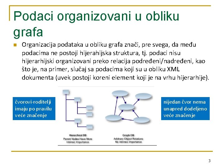 Podaci organizovani u obliku grafa n Organizacija podataka u obliku grafa znači, pre svega,