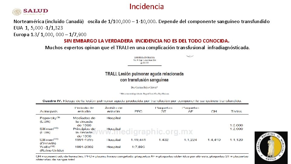 Incidencia Norteamérica (incluido Canadá) oscila de 1/100, 000 – 1 -10, 000. Depende del