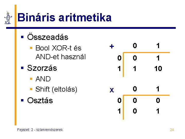 Bináris aritmetika § Összeadás § Bool XOR-t és AND-et használ + 0 1 §