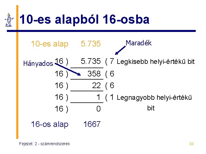 10 -es alapból 16 -osba 10 -es alap Hányados 16 ) 16 ) 16
