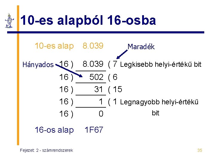 10 -es alapból 16 -osba 10 -es alap Hányados 16 ) 16 ) 16