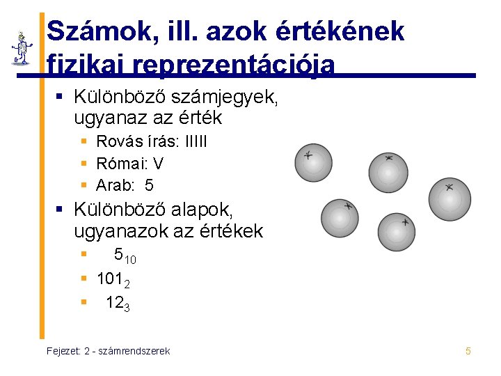 Számok, ill. azok értékének fizikai reprezentációja § Különböző számjegyek, ugyanaz az érték § Rovás