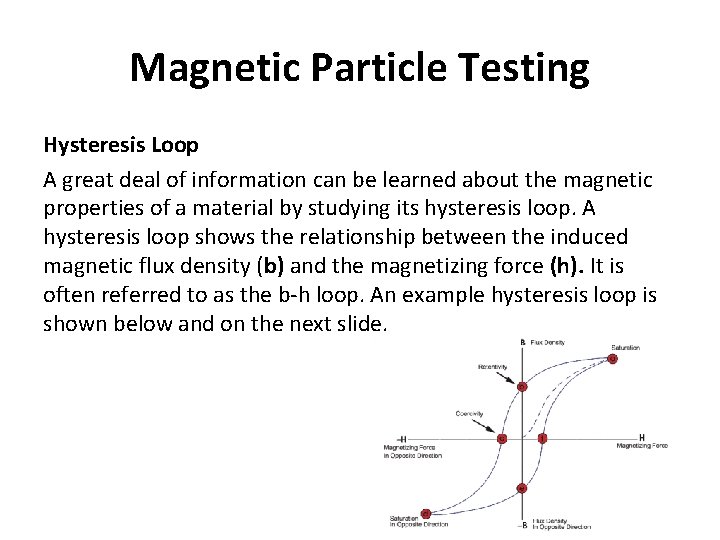 Magnetic Particle Testing Hysteresis Loop A great deal of information can be learned about