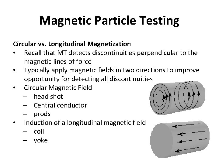 Magnetic Particle Testing Circular vs. Longitudinal Magnetization • Recall that MT detects discontinuities perpendicular