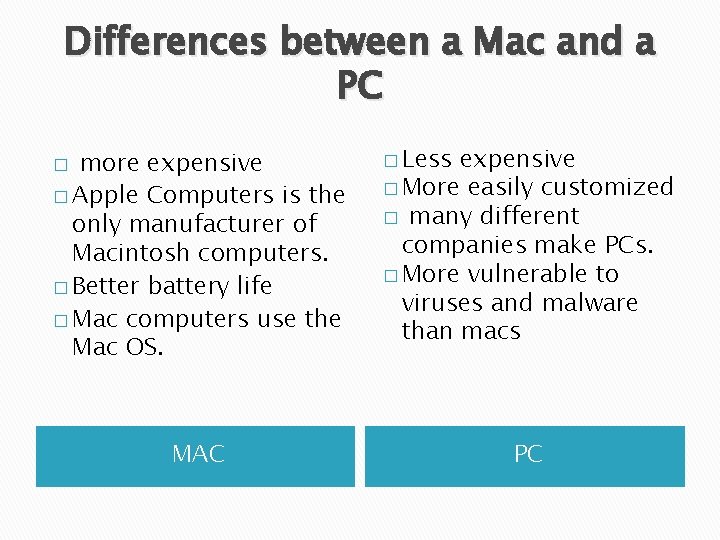 Differences between a Mac and a PC more expensive � Apple Computers is the