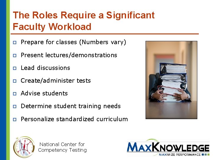 The Roles Require a Significant Faculty Workload p Prepare for classes (Numbers vary) p