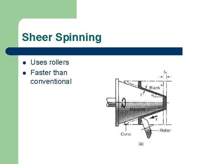 Sheer Spinning l l Uses rollers Faster than conventional 