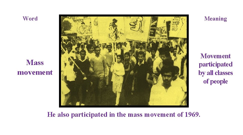 Word Meaning Mass movement Movement participated by all classes of people He also participated