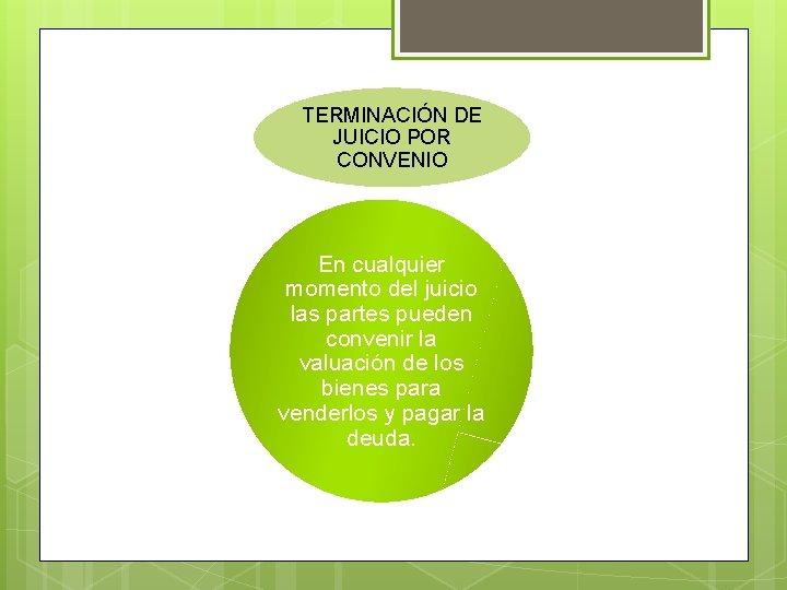 TERMINACIÓN DE JUICIO POR CONVENIO En cualquier momento del juicio las partes pueden convenir