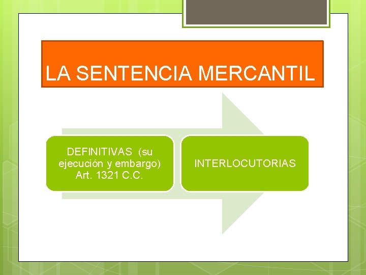 LA SENTENCIA MERCANTIL DEFINITIVAS (su ejecución y embargo) Art. 1321 C. C. INTERLOCUTORIAS 